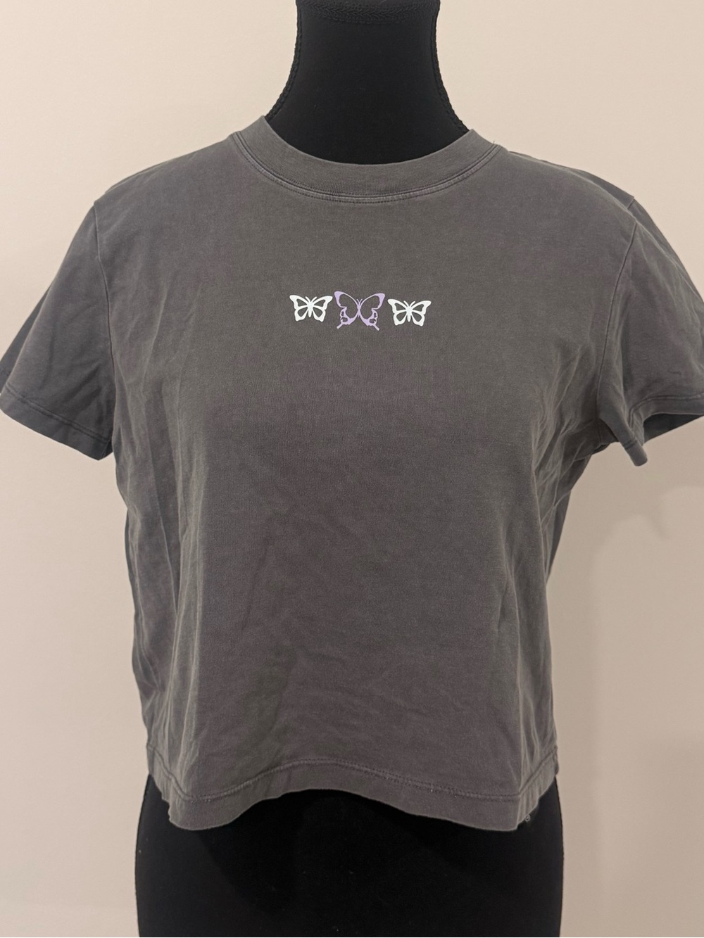 Sunday Best Washed Charcoal Butterfly Crop Tee